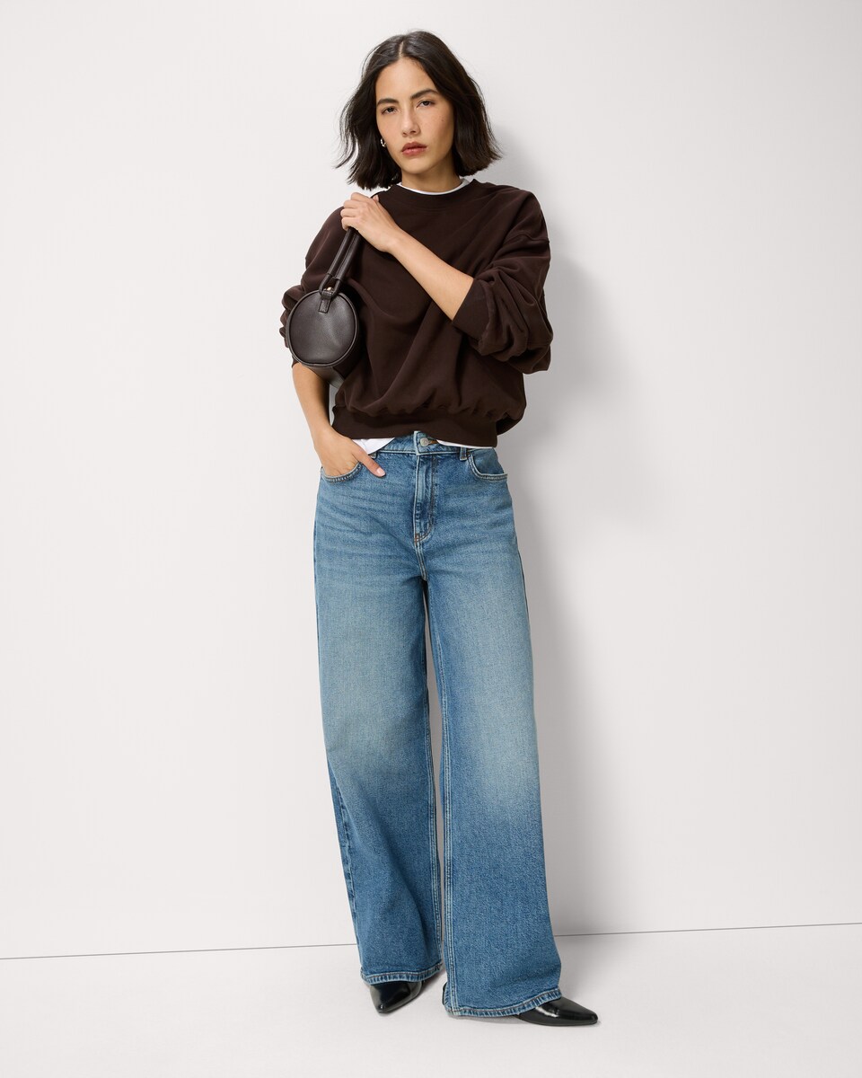 image 1 of F&F Cotton Rich Balloon Sleeved Sweatshirt in Chocolate