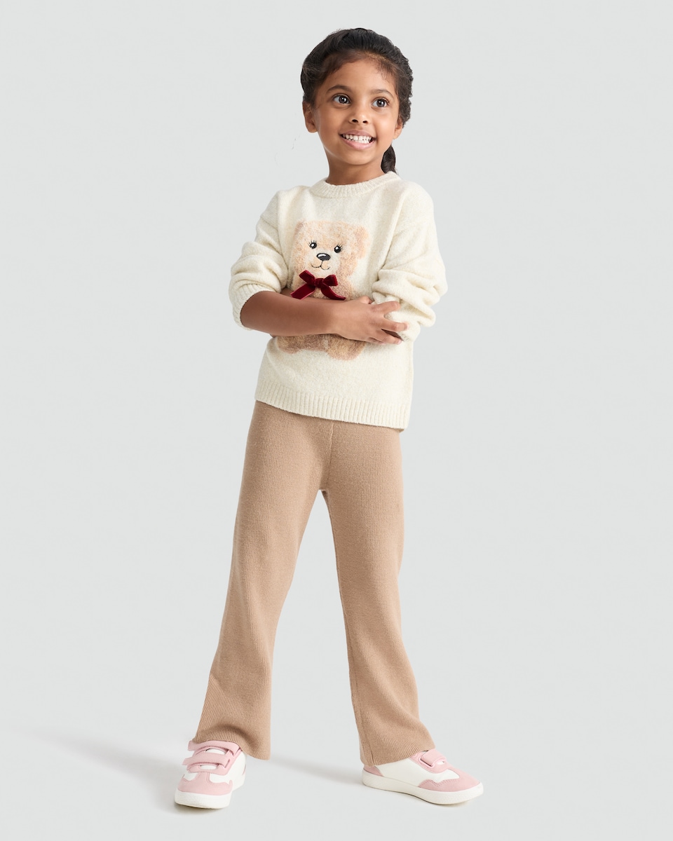 image 1 of F&F Girls Textured Teddy Bear Jumper in Cream