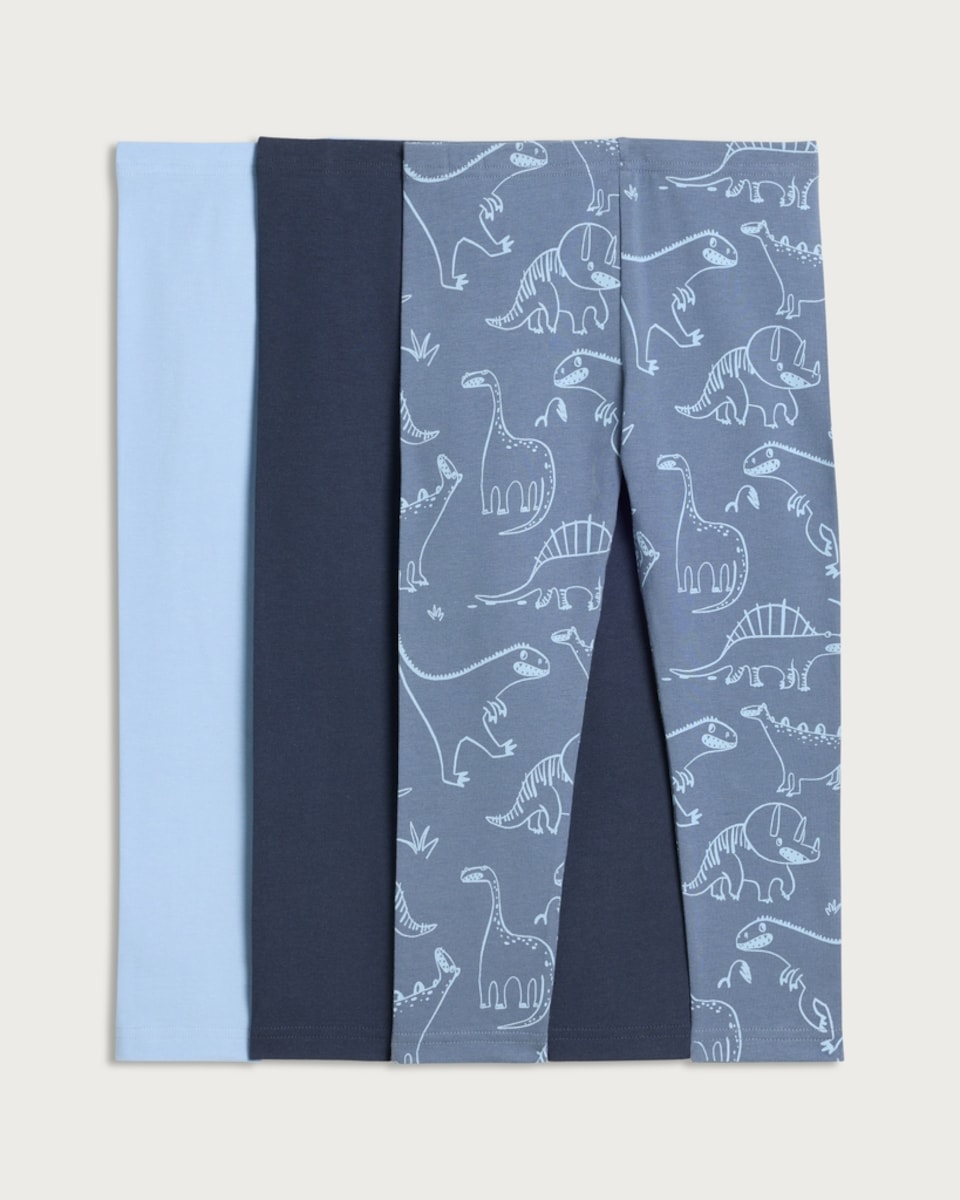 image 1 of F&F Boys 3-Pack Cotton Rich Dinosaur Print Leggings in Blue