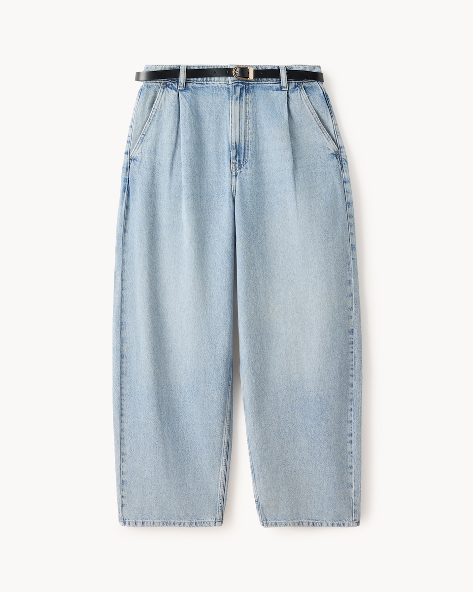 image 1 of F&F Pure Cotton Relaxed Fit Belted Jeans in Blue