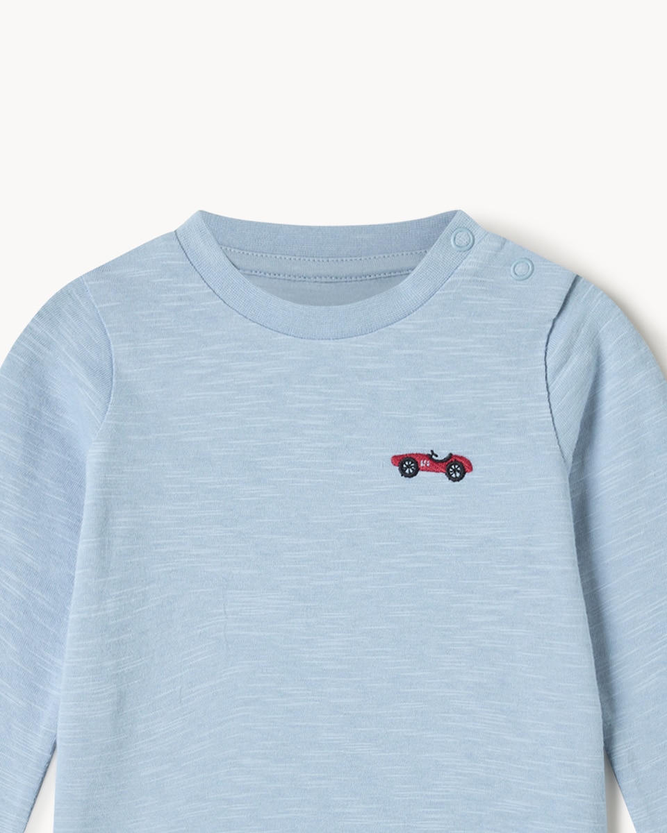 image 1 of F&F Baby 3-Pack Pure Cotton Vehicle Print Long Sleeved Tops in Navy