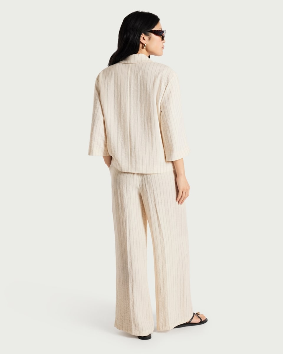 image 1 of F&F Pinstripe Super Wide Leg Co-ord Trousers in Ecru
