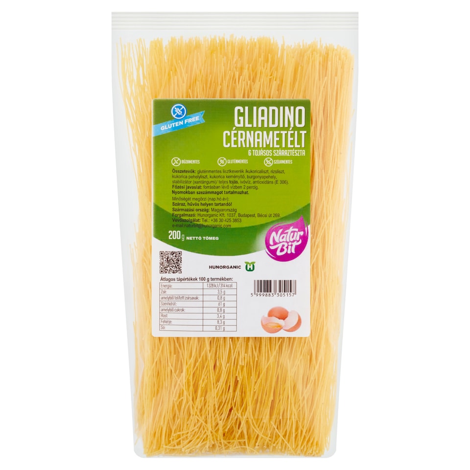 Naturbit Gliadino cérnametélt 6 tojásos száraztészta 200 g  1. kép