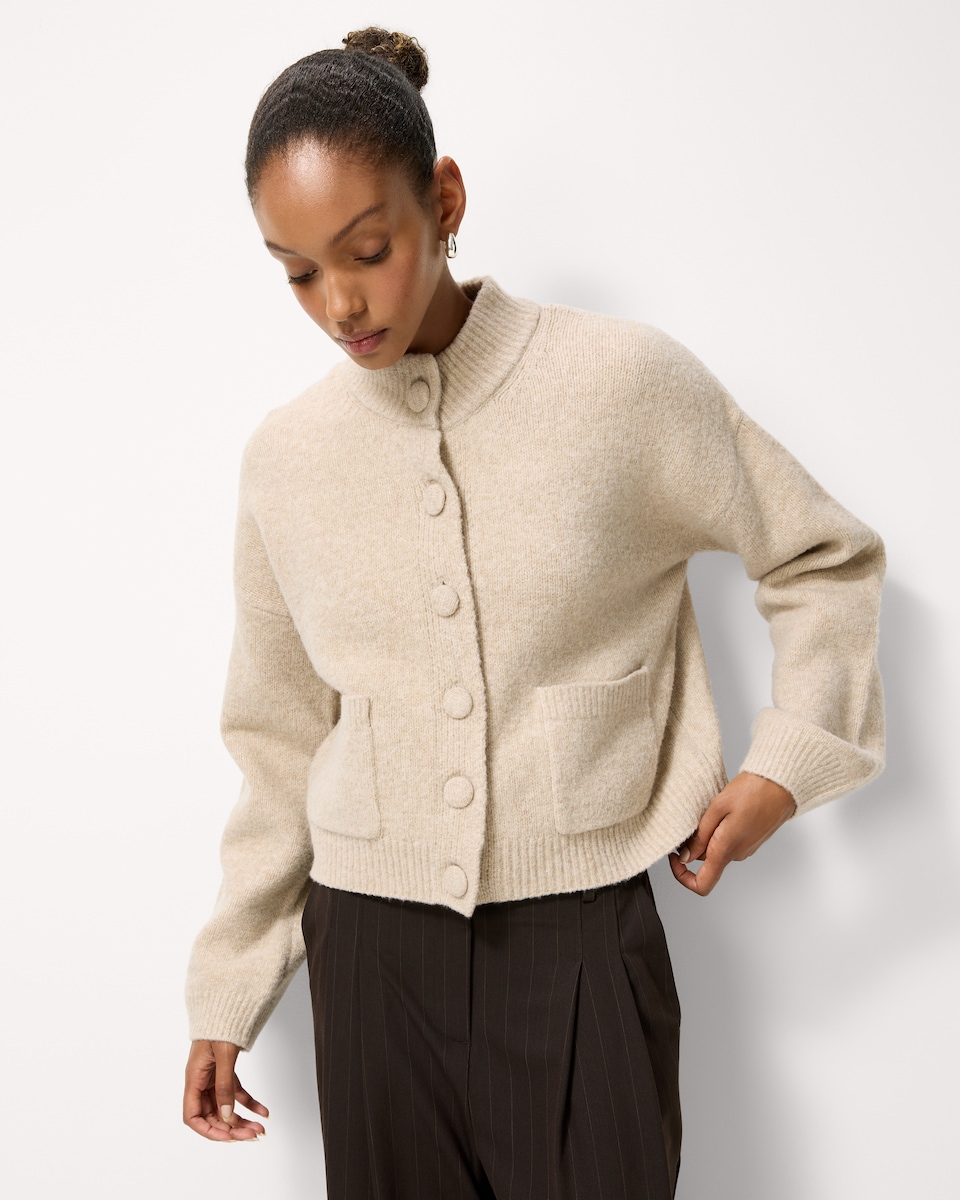 image 1 of F&F High Neck Knitted Cardigan in Neutral
