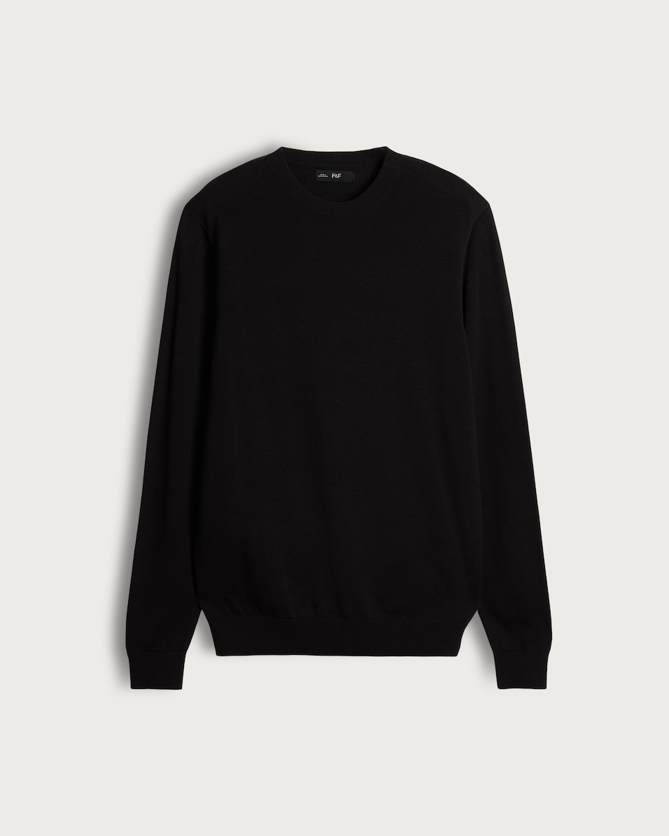 image 1 of F&F Pure Cotton Fine Knit Jumper in Black