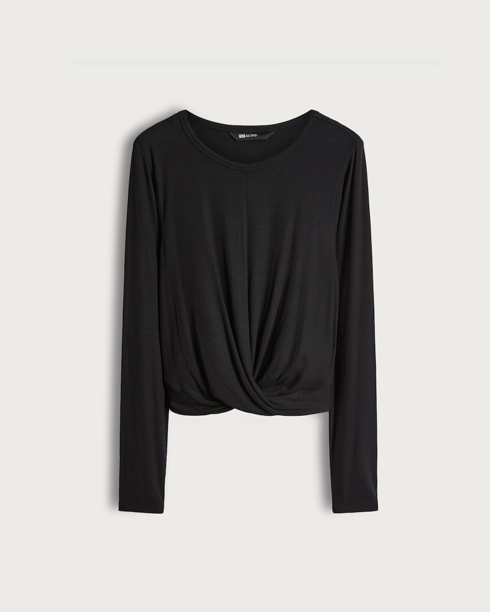 image 1 of F&F Active Long Sleeved Cross Over Top in Black