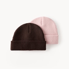 F&F Girls 2-Pack Ribbed Beanie Hats in Multi