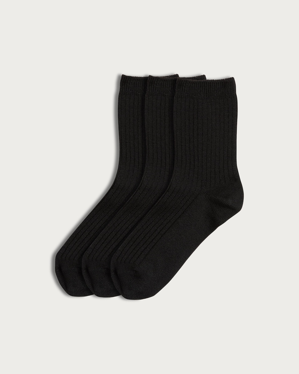 F&F Boys 3-Pack Ribbed Thermal Ankle Socks in Black