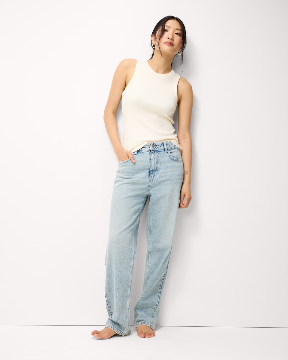 image 1 of F&F High Rise Straight Leg Jeans in Blue