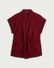 image 4 of F&F Tie Front Short Sleeved Shirt in Red