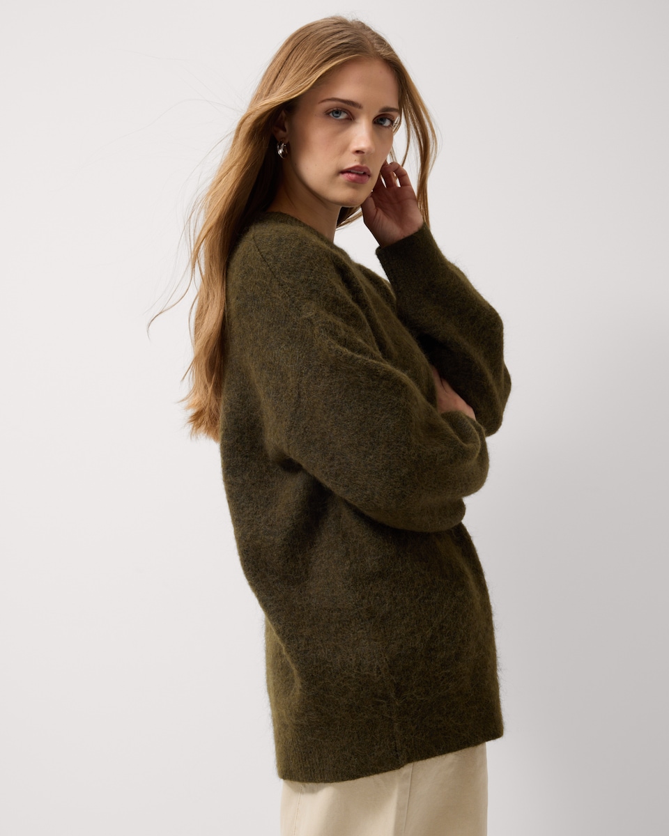 image 1 of F&F Crew Neck Longline Jumper in Olive
