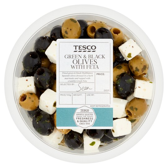 Tesco Green & Black Olives With Feta 300G Tesco Groceries