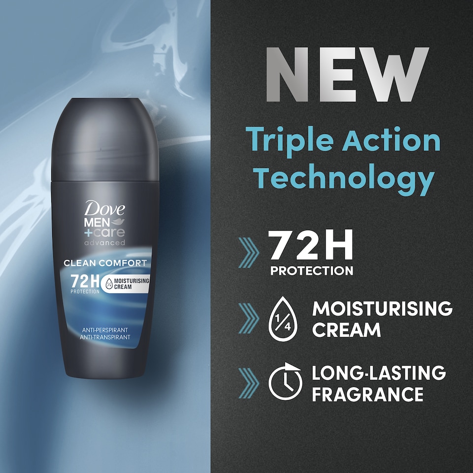 image 1 of Dove Men+Care Clean Comfort 72h Roll-On Antiperspirant Deodorant 50ml