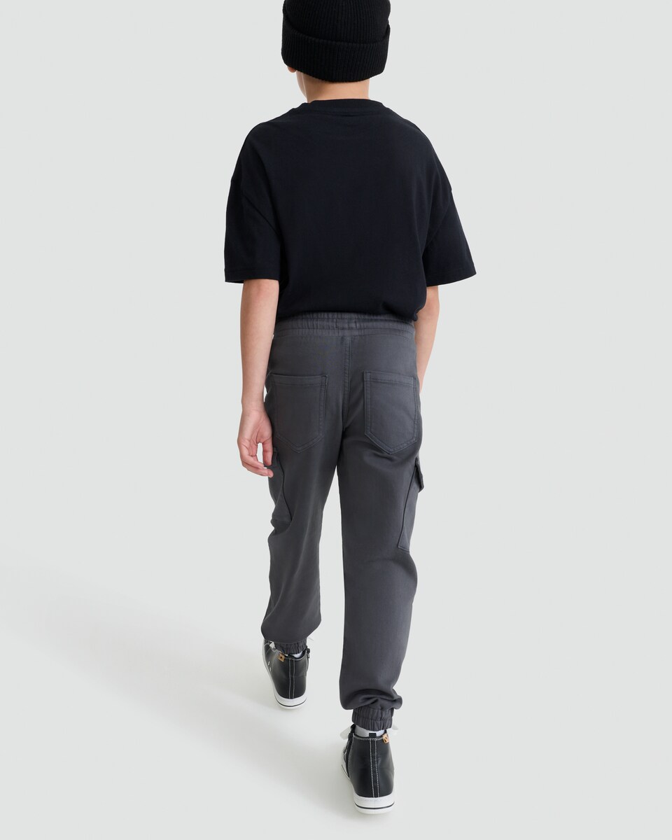 image 1 of F&F Boys Cotton Rich Cuffed Cargo Joggers in Grey