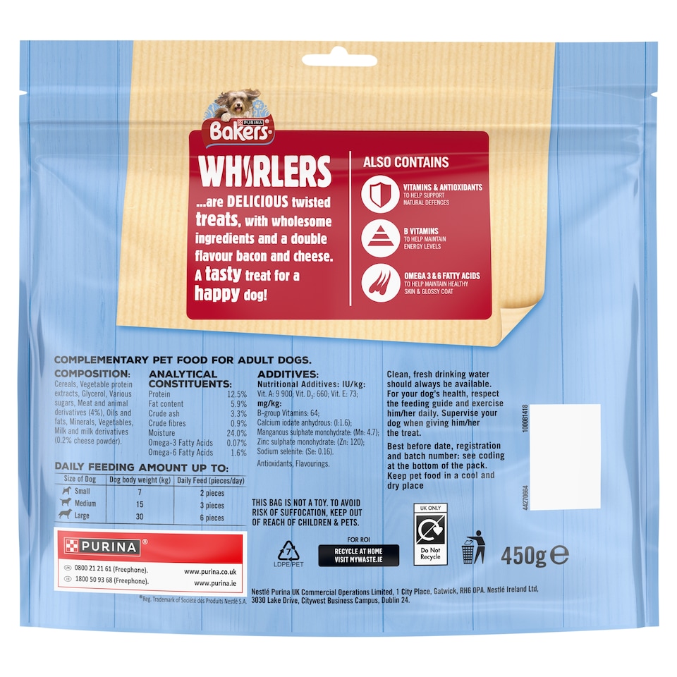 image 1 of Bakers Whirlers Bacon & Cheese Flavour Treats 450G