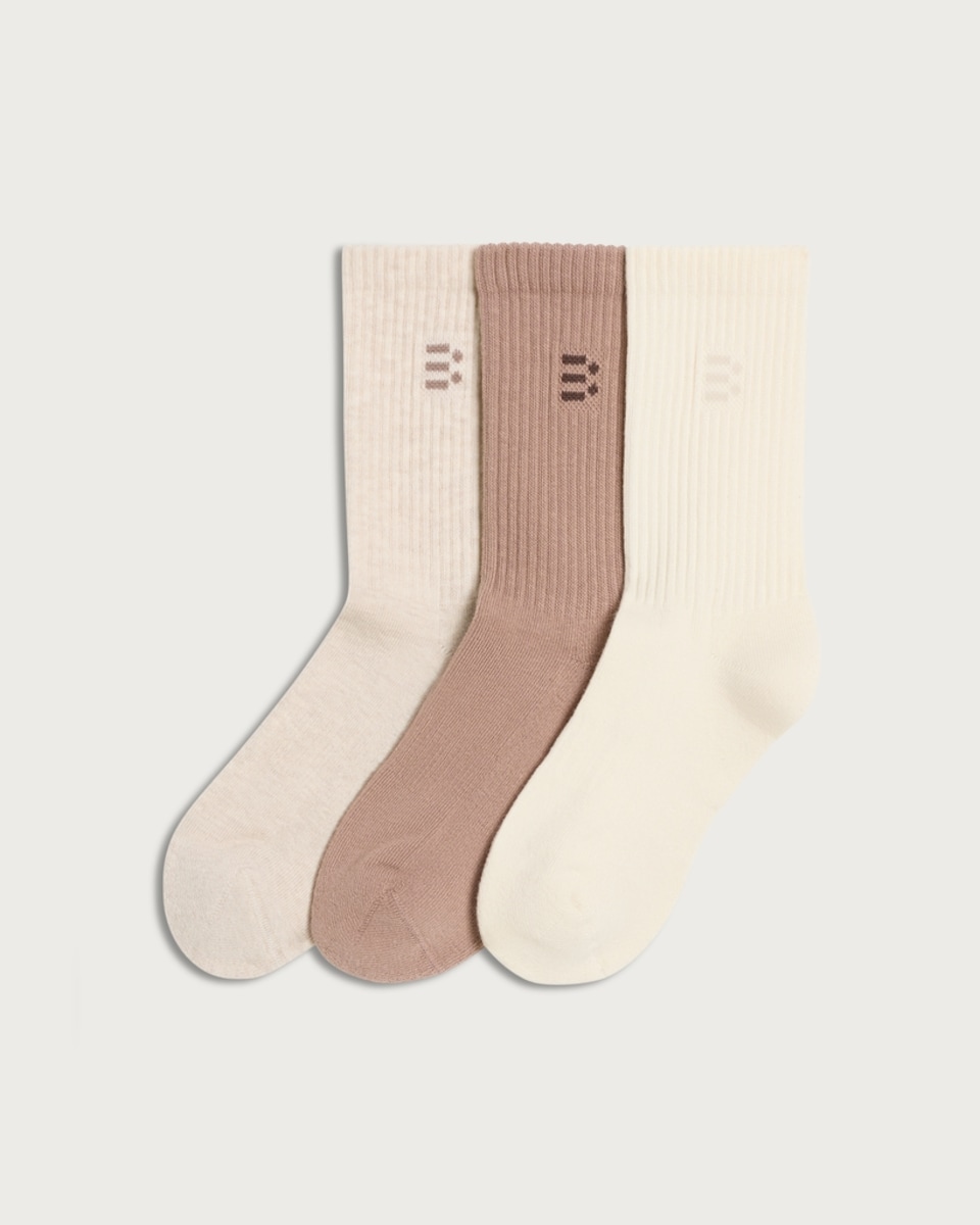 F&F Active 3-Pack Cotton Rich Ribbed Ankle Socks in Neutral