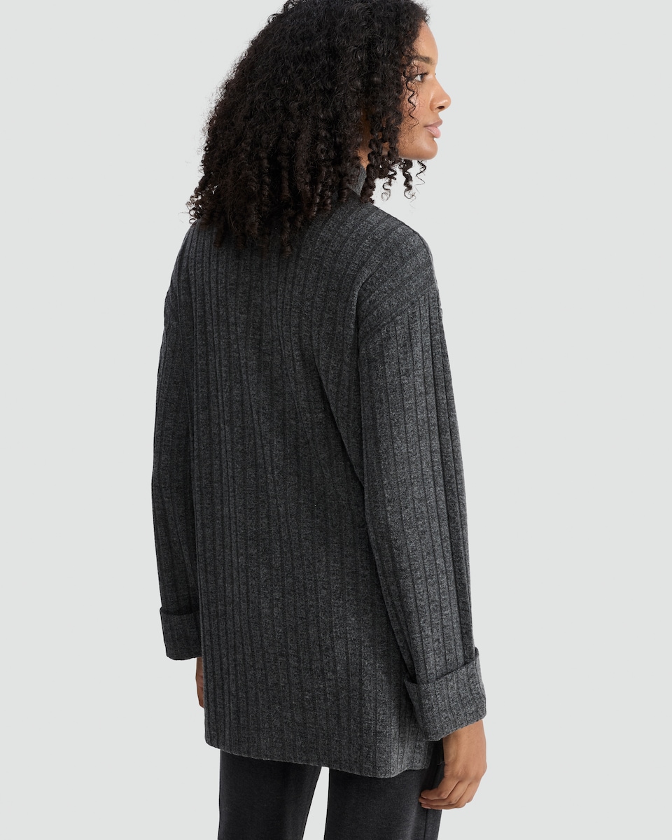 image 1 of F&F Ribbed High Neck Long Sleeved Tunic in Grey