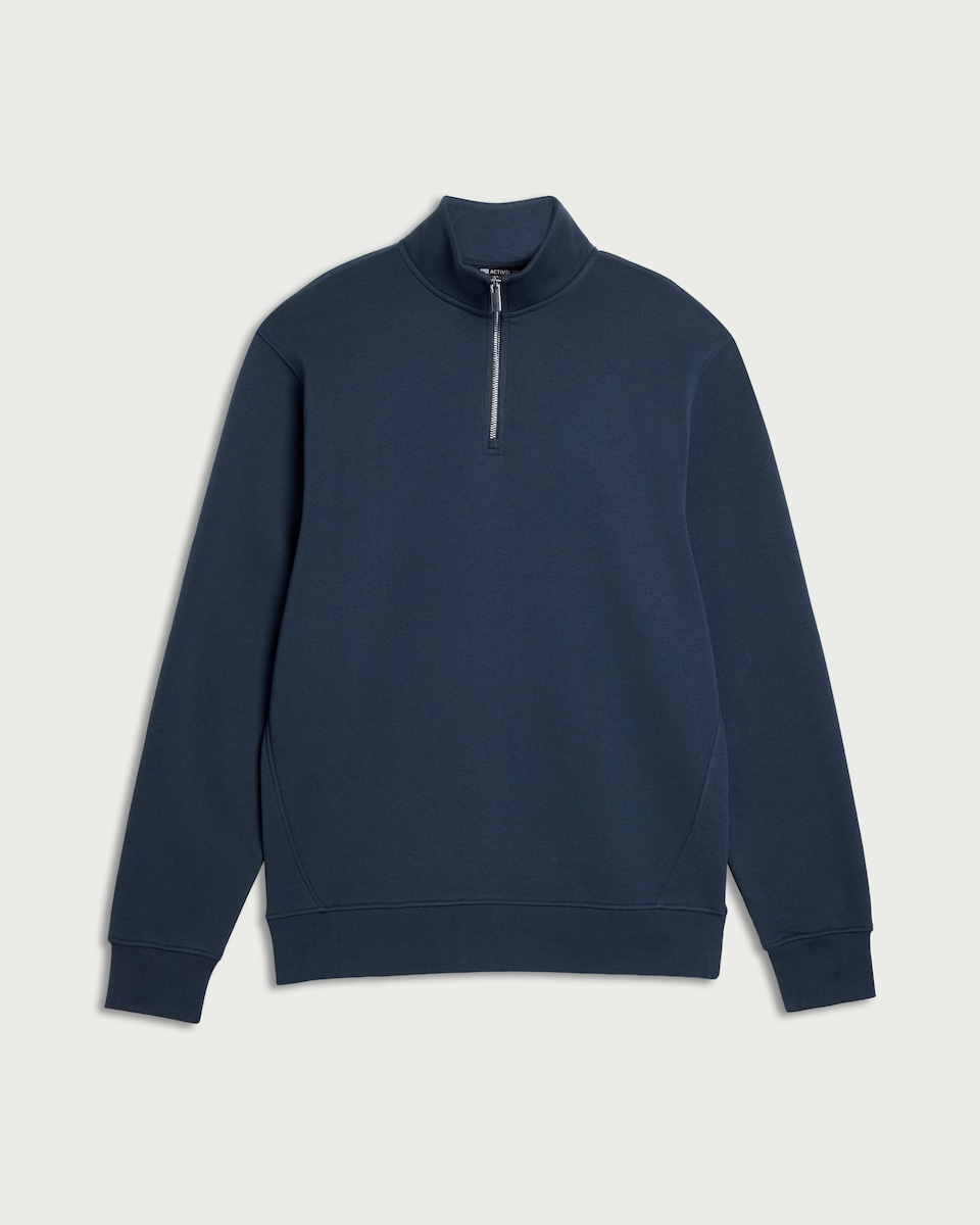 image 1 of F&F Active EVERYHOUR Cotton Rich Half Zip Sweatshirt in Blue