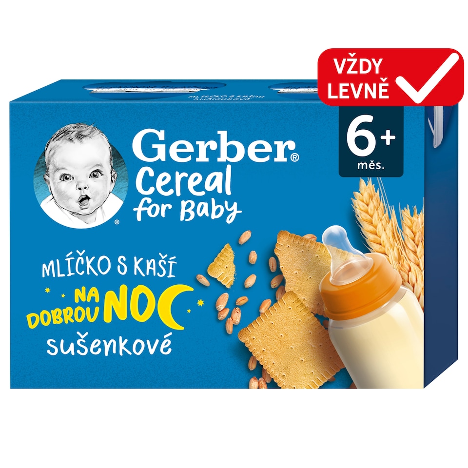 Obrázek 1 pro produkt GERBER Cereal mlíčko s kaší sušenkové Na dobrou noc 2 x 200ml