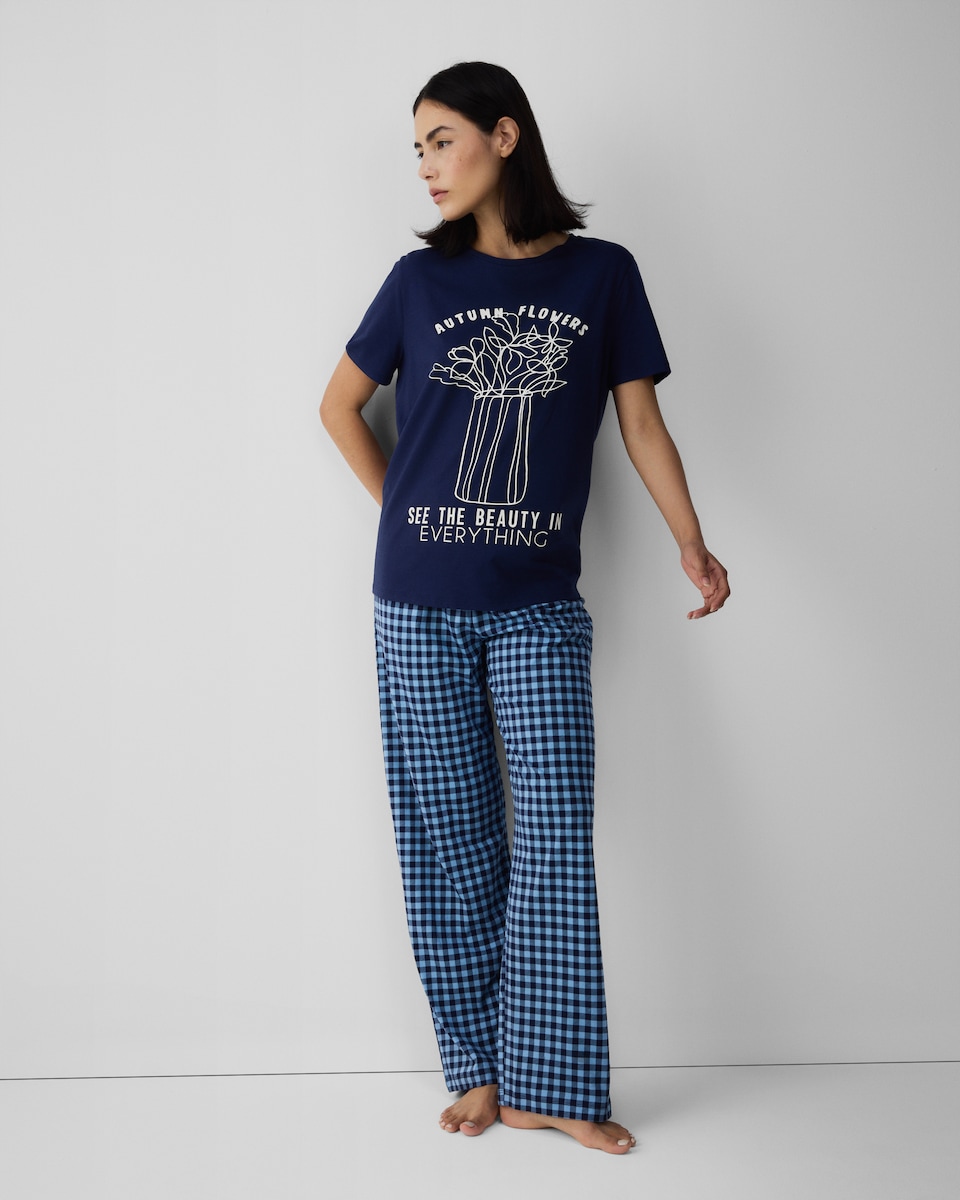 image 1 of F&F Pure Cotton Floral Print Pyjama Set in Navy