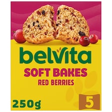 Belvita Breakfast Soft Bakes Red Berries Cereal Snack Bars Pack 5 x 50g