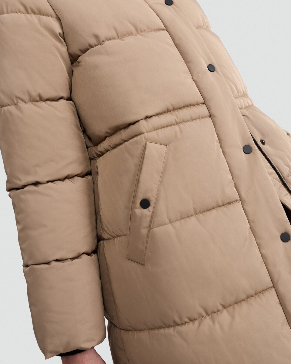 image 1 of F&F Long Hooded Shower Resistant Puffer Coat in Neutral