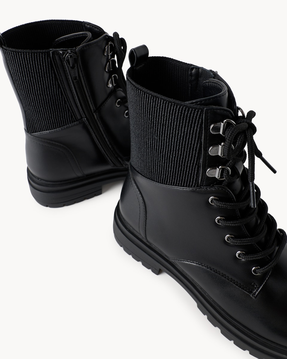 image 1 of F&F Faux Leather Lace Up Ankle Boots in Black