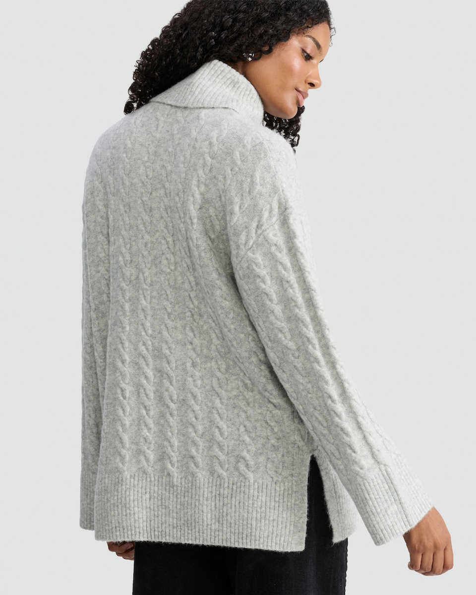 image 1 of F&F Cable Knit Roll Neck Jumper with Wool in Silver