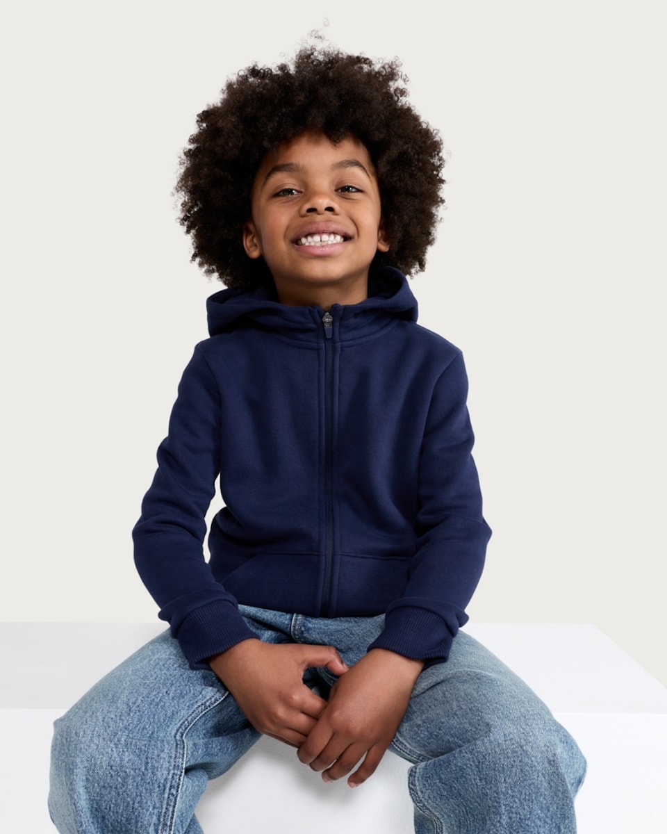 image 1 of F&F Boys Cotton Rich Zip Up Hoodie in Navy