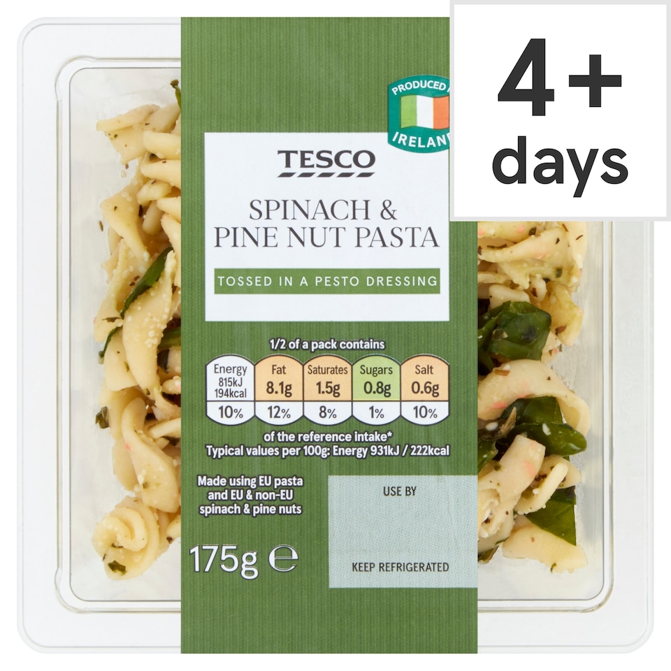 Tesco Pasta And Spinach Pinenut 175G