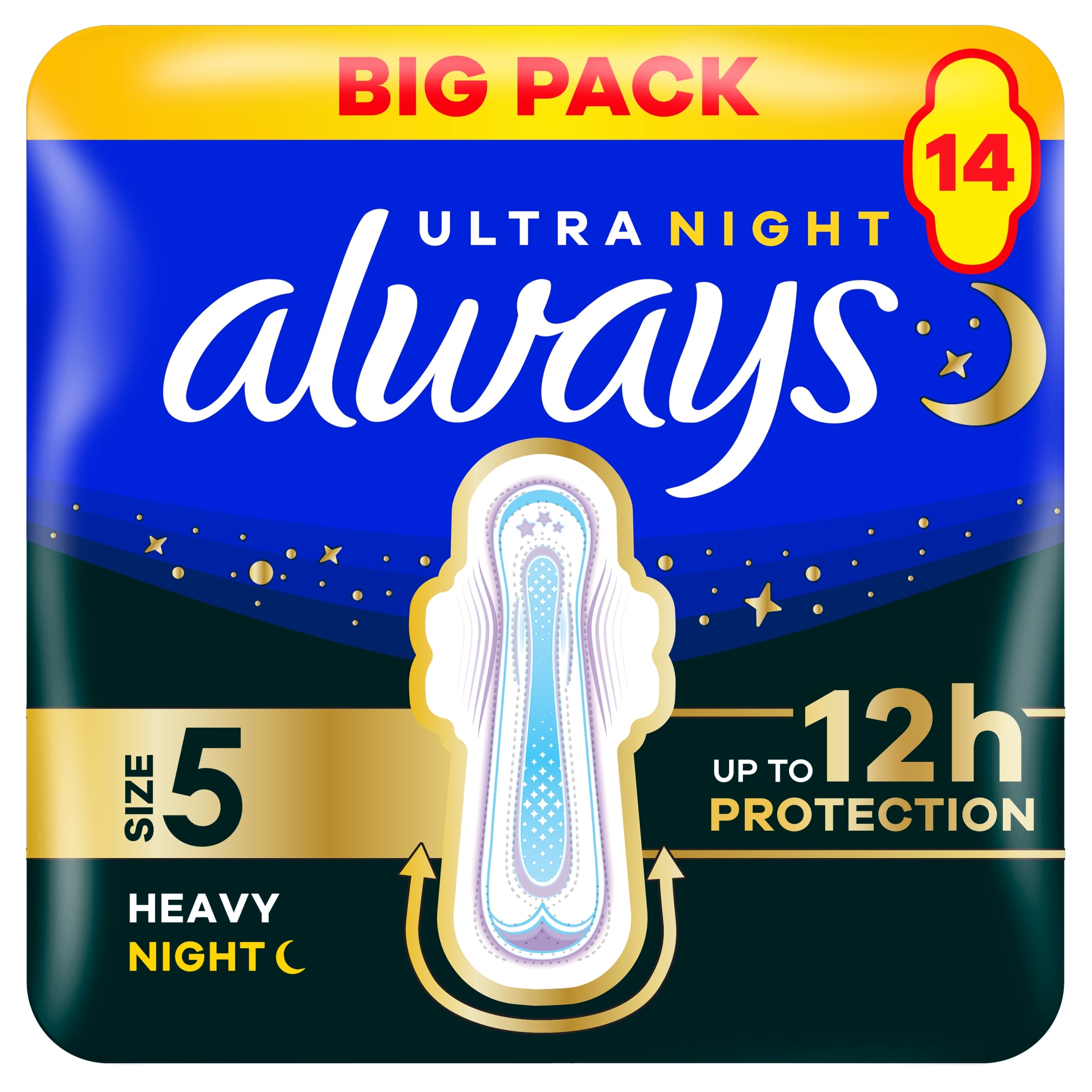 Always Ultra Secure Night Extra Sanitary Towels Size 5 Wings 14 Pack