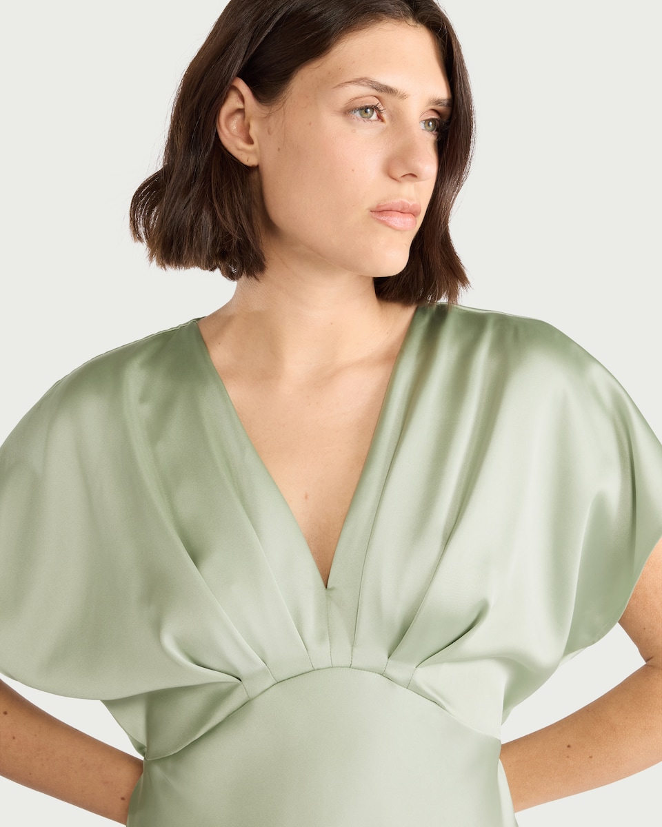 image 1 of F&F Satin V Neck Midi Dress in Green