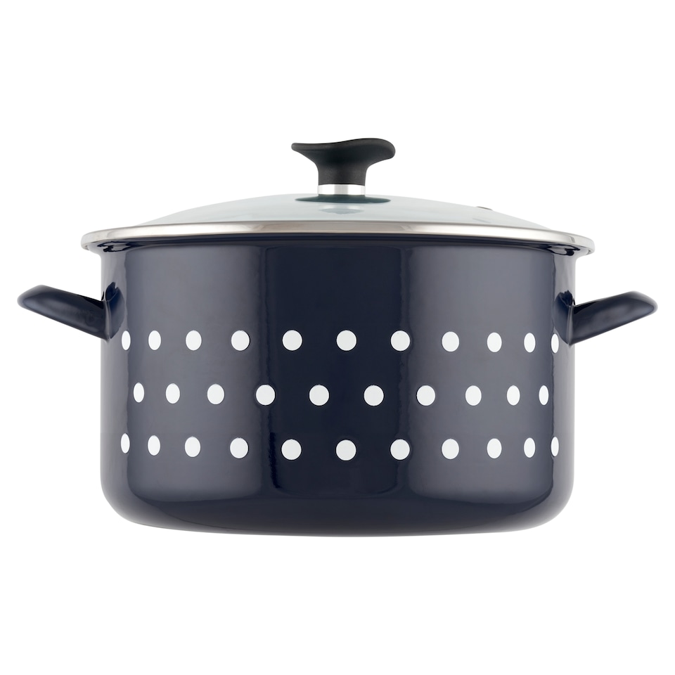 Ema-Lion Enamel Pot Deep Blue Design Dot 24 cm