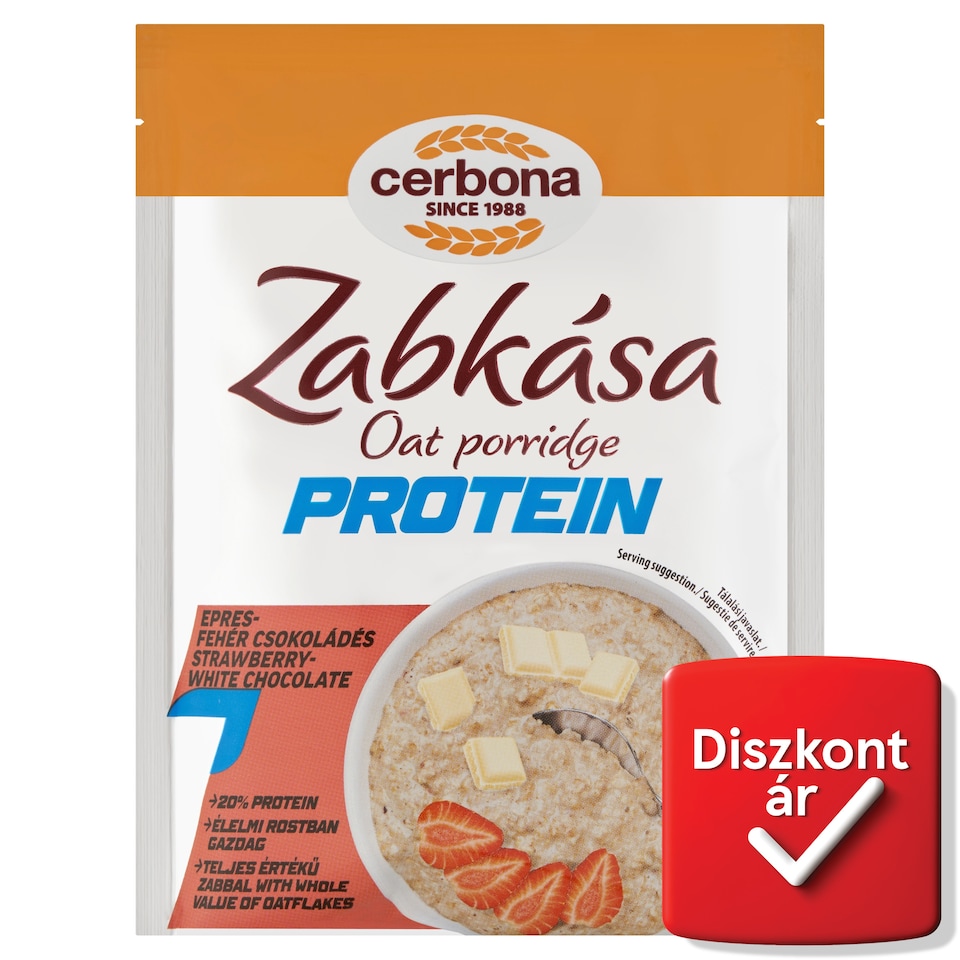 Cerbona Protein fehérjében gazdag epres-fehér csokoládés zabkása 60 g