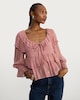 image 2 of F&F Ruffle Trim Detail Tie Neck Blouse in Pink