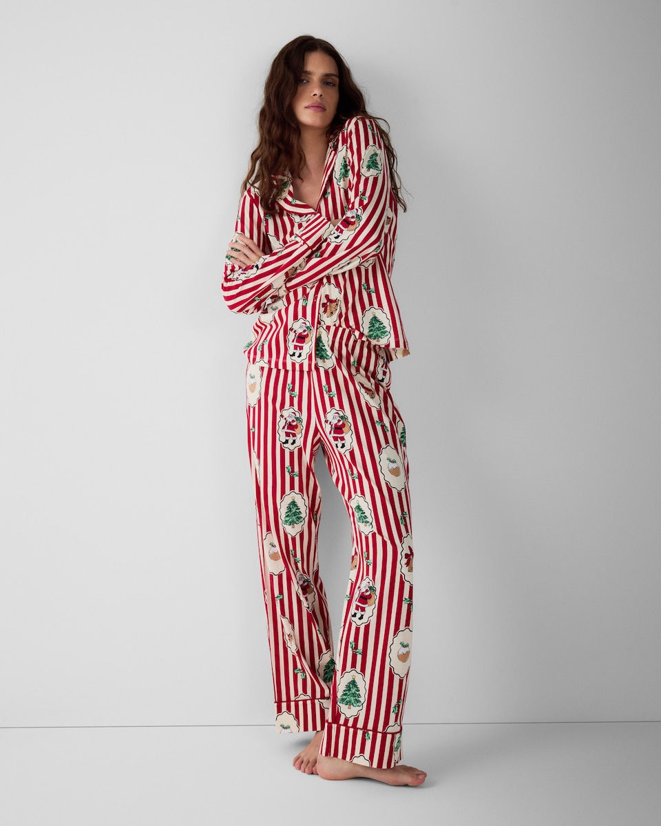 image 1 of Christmas Pure Cotton Striped Matching Family Pyjama Set in Multi Red