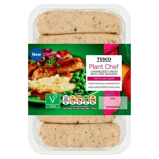 Tesco Plant Chef Caramelised Onion Meat Free Bangers 350G Tesco Groceries