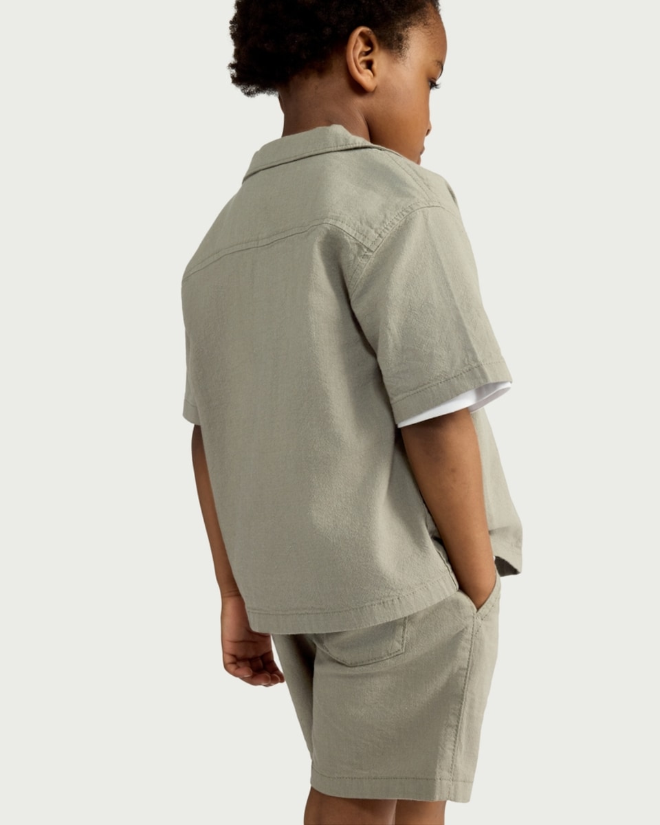 image 1 of F&F Boys 2-Piece Oversized Fit Shirt and Shorts Set in Khaki
