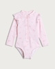image 1 of F&F Baby Gingham Cherry Print Long Sleeved Swimsuit in Pink