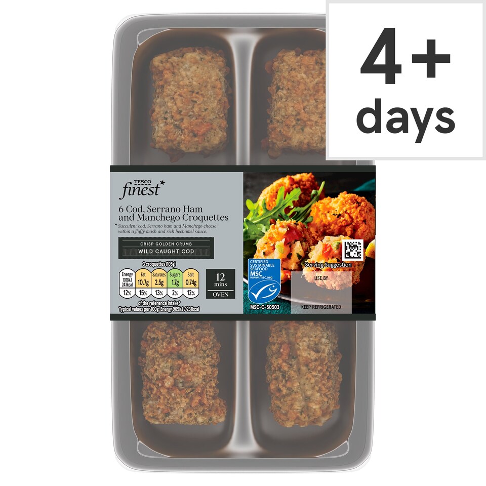 Tesco Finest 6 Cod, Serrano Ham and Manchego Croquettes 210g Tesco