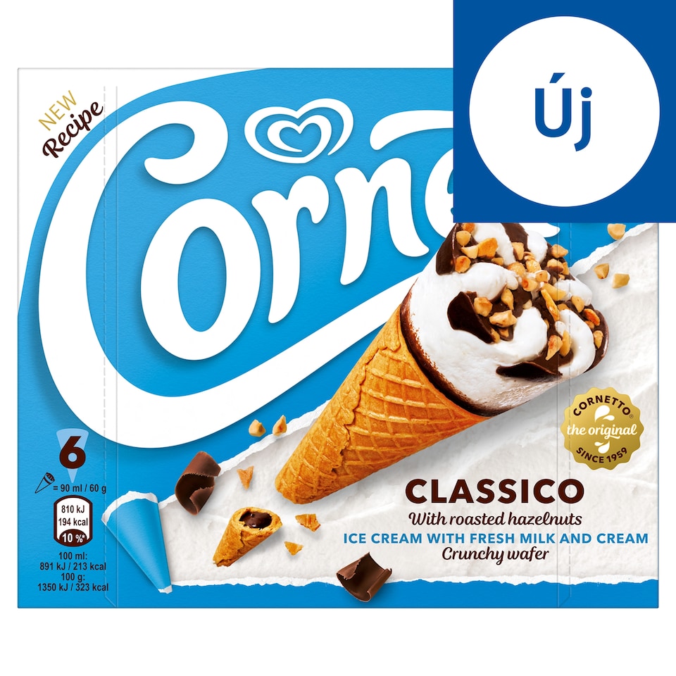 CORNETTO Multipack Tölcséres Jégkrém Classico Vanília 6 x 90 ml