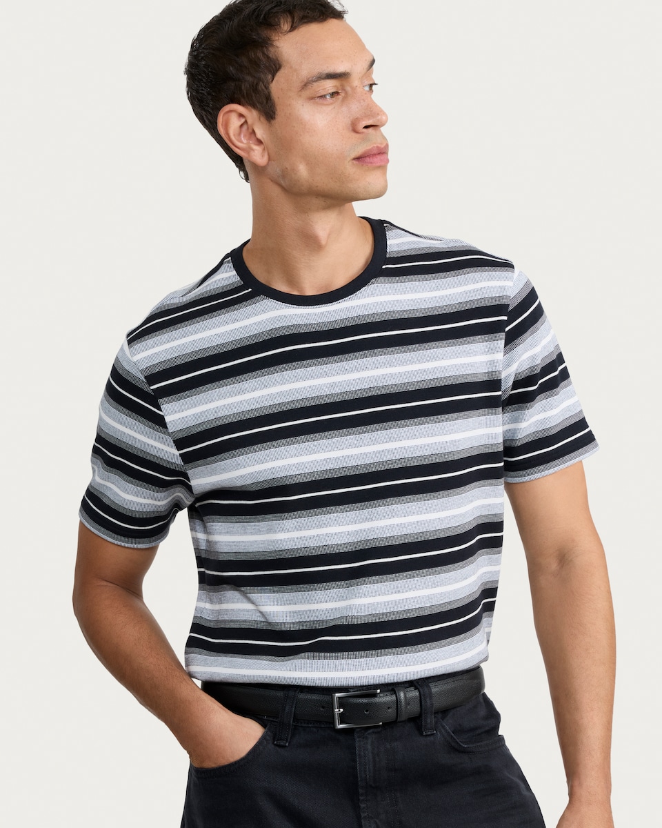 image 1 of F&F Pure Cotton Striped T-Shirt in Black