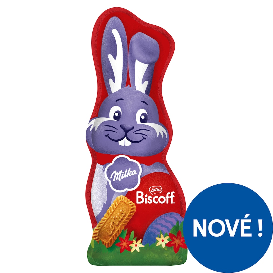 Milka zajíček mléčná čokoláda s kousky karamelizovaných sušenek Lotus Biscoff 95g