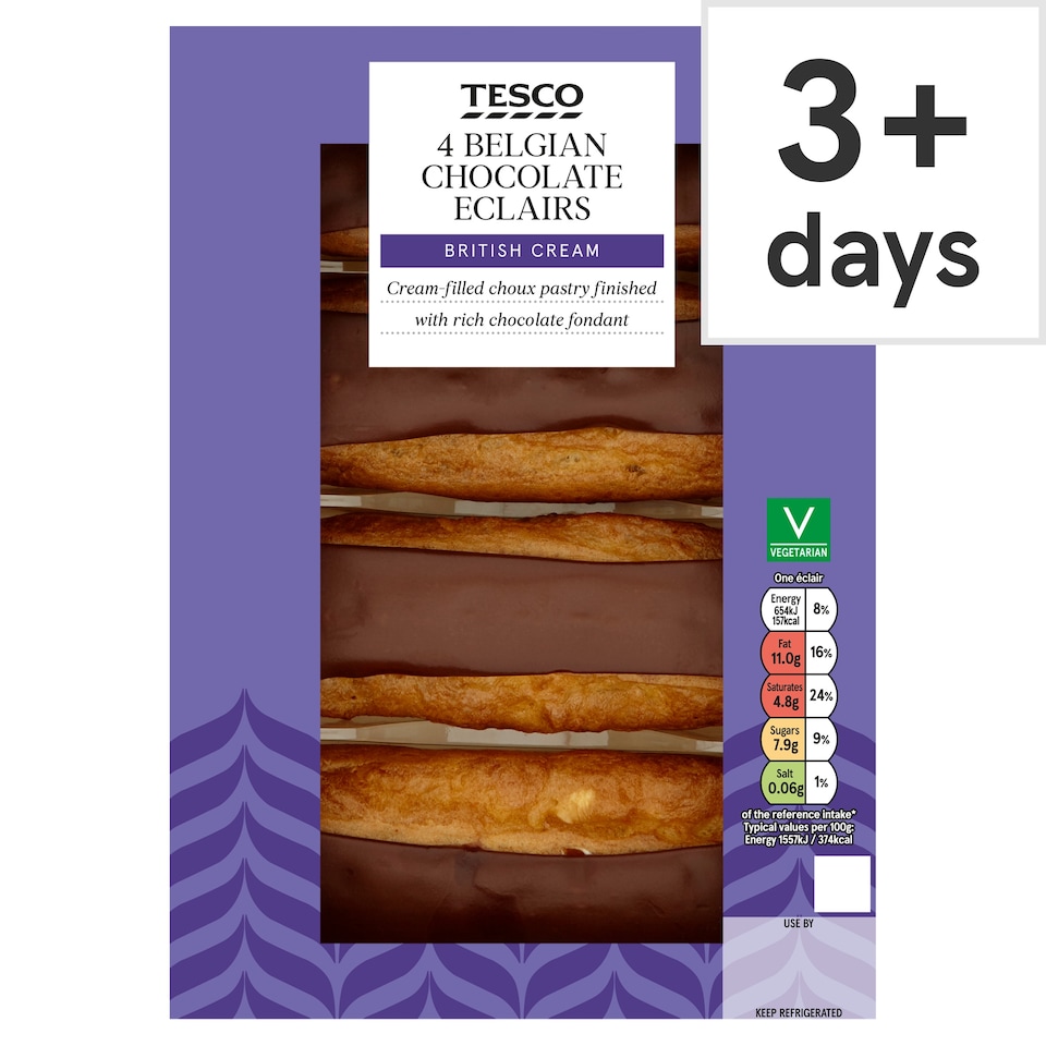 Tesco 4 Belgian Chocolate Eclairs