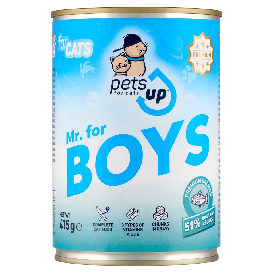 PetsUp Mr. for Boys teljes értékű nedves állateledel felnőtt macskák számára lazaccal szószban 415 g  1. kép