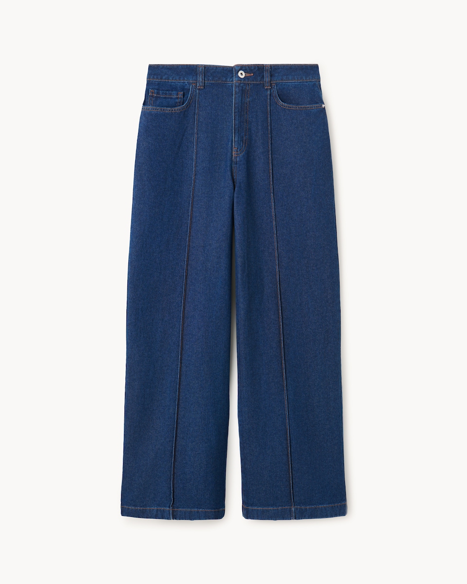 image 1 of F&F Seam Front Wide Leg Jeans in Navy