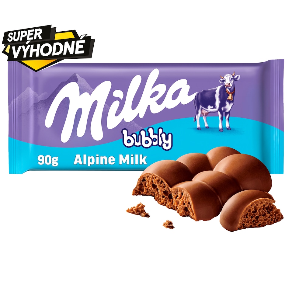 Obrázek 1 pro produkt Milka Bubbly mléčná čokoláda z alpského mléka s porézní náplní z mléčné čokolády 90 g