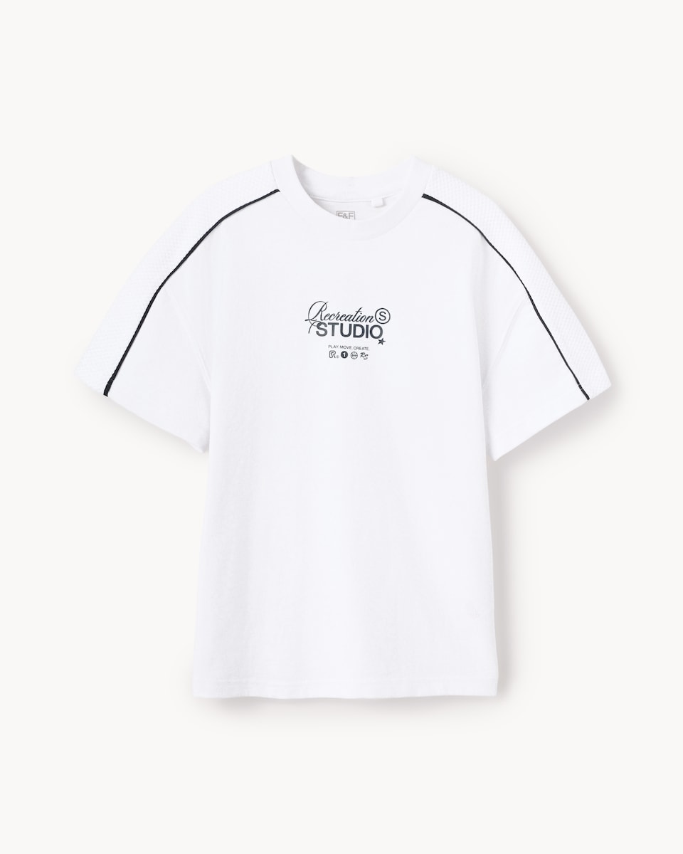 image 1 of F&F Boys Pure Cotton Printed T-Shirt in White