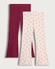 image 1 of F&F Girls 2-Pack Cotton Rich Bow Print Ribbed Flared Leggings in Burgundy