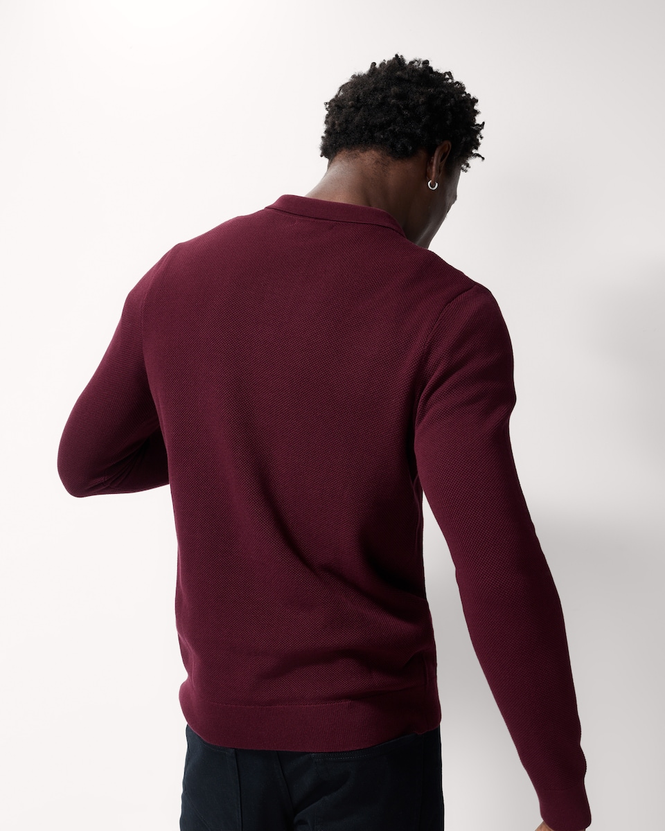 image 1 of F&F Pure Cotton Knitted Polo Shirt in Burgundy